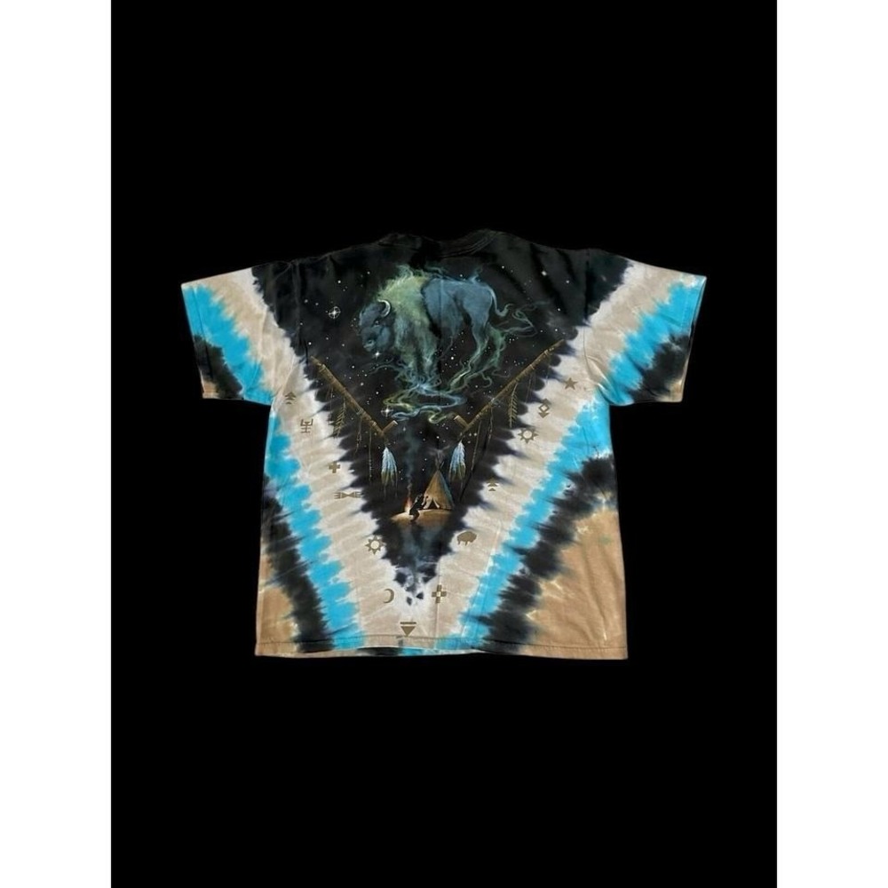 Vintage Liquid Blue Buffalo Skull Native American Smoke Tie Dye Sz Medium